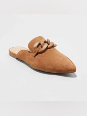 a new day Tan Suede Pointed- Toe Chain-Trim Mule